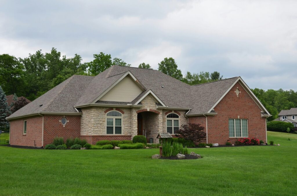 a house with a large awn in front of it